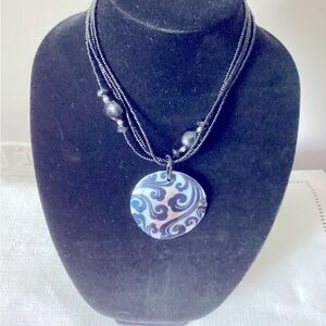 Black Bead and Medallion Pendant Necklace